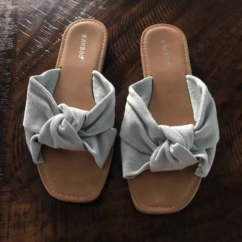 Bamboo Blue Denim Knotted Slide Sandals